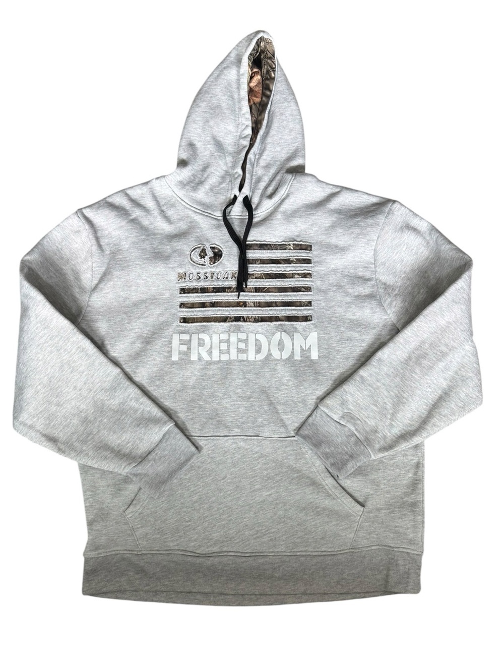 Mossy Oak Freedom Camo Flag Hoodie XL Gray Pullover Hunting Outdoor